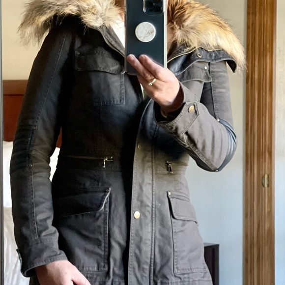 BNCI Faux Fur collar winter coat / parka Utility jacket - Picture 2 of 14